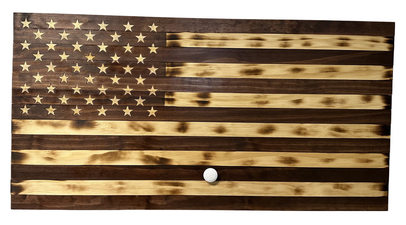 Rustic American Flag Hidden Gun Storage Cabinet Burnt Wood and Red Mahogany