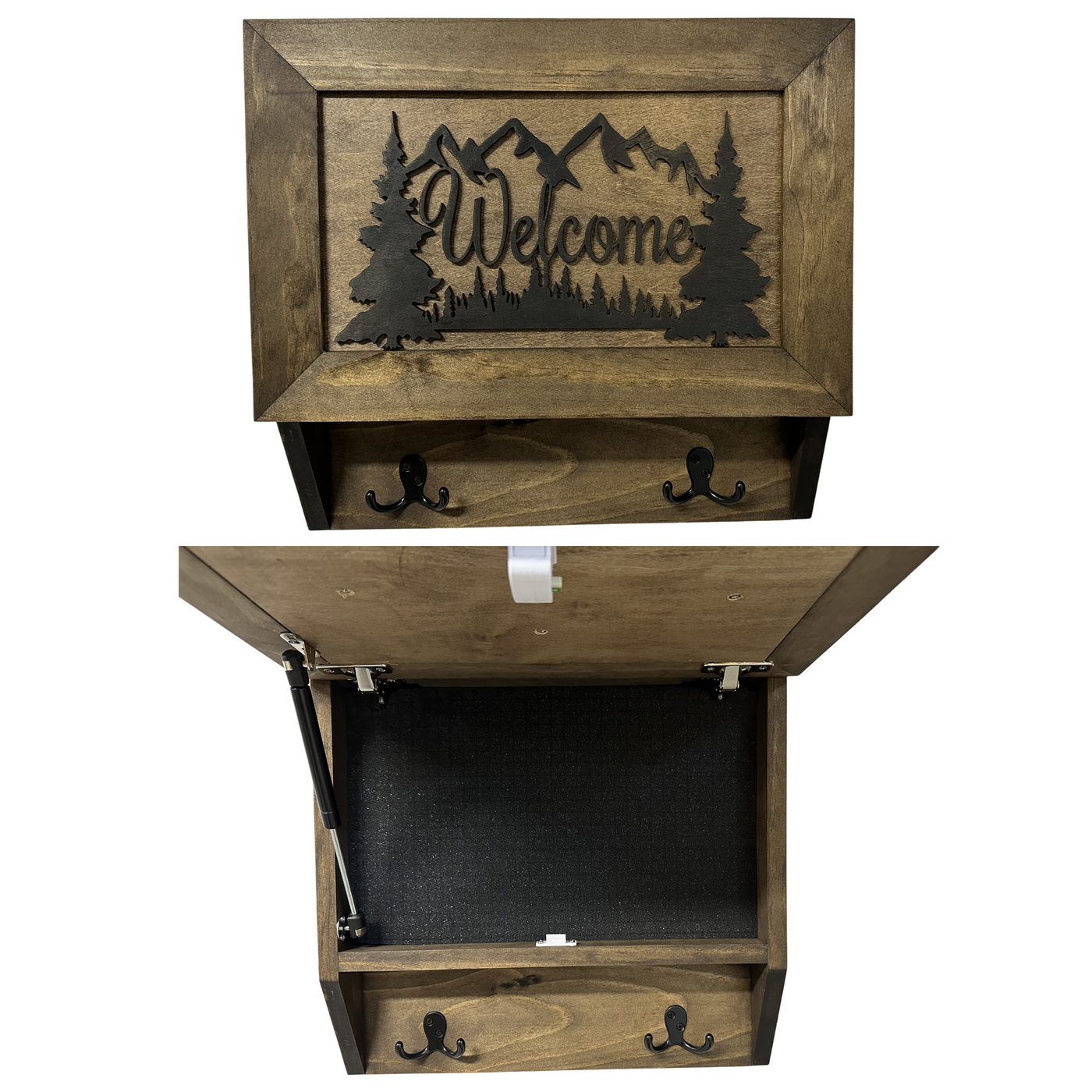Rustic Mountain Welcome Wall-Mounted Gun Cabinet – Concealed Lockable Storage for Your Home
