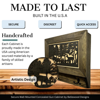 Deer Scene Wall Mounted Gun Cabinet Coat Rack – Secure & Stylish Wall Decor Hidden Firearm Concealment Furniture Key Hanger Deer Hunter Gift