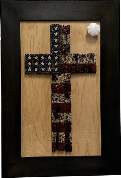 American Flag Cross Decorative Wall-Mounted Secure Gun Cabinet