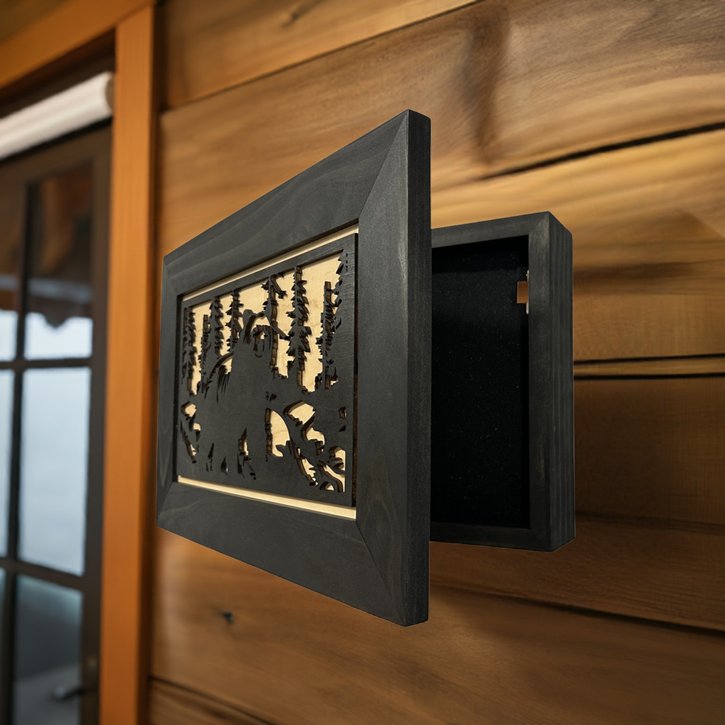 Hidden Black Bear Wall-Mounted Gun Cabinet – Safe Hidden Storage for Firearms