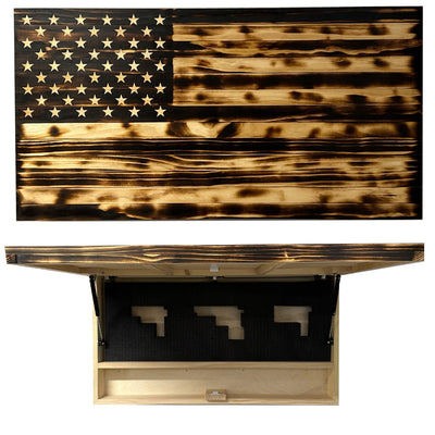 Large Burnt American Flag Hidden Gun Storage Cabinet (Burnt)