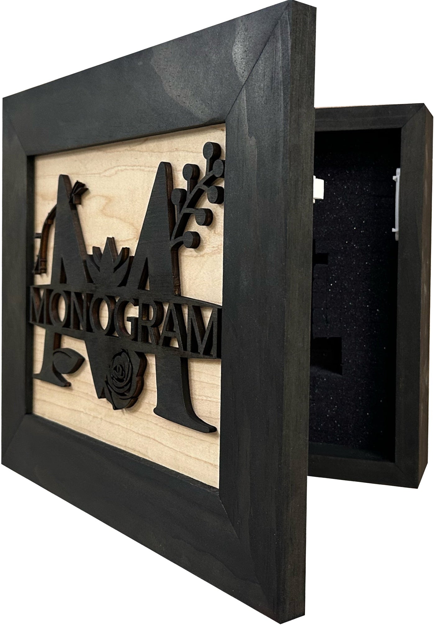 Personalized Monogrammed Last Name Hidden Gun Cabinet In Wall or On Wall Mount