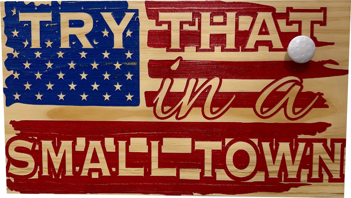 American Flag Try That In A Small Town Decorative and Secure Gun Cabinet (Red and Blue)