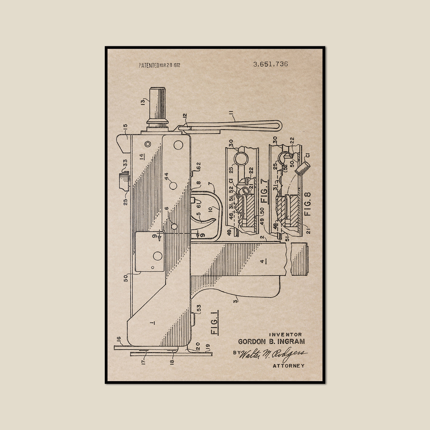 Ingram Submachine Gun Patent Poster | Posters Prints & 